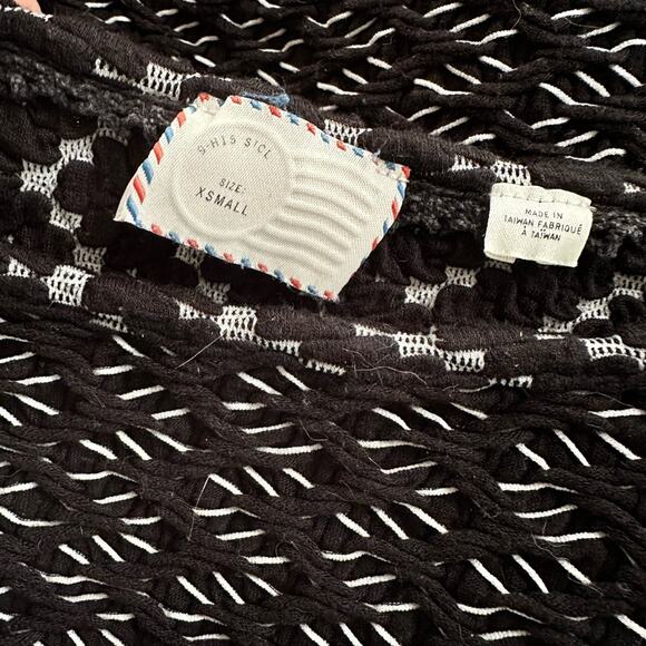 Anthropologie Postage Stamp Black Braided Knit Sweater Cap Sleeve Rayon Stretch - Picture 4 of 5